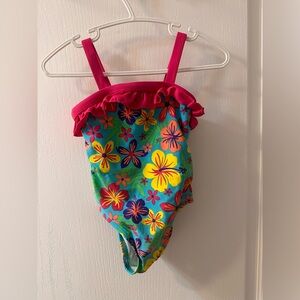 George Kids Floral One-Piece Swimsuit in Aqua and Hot Pink